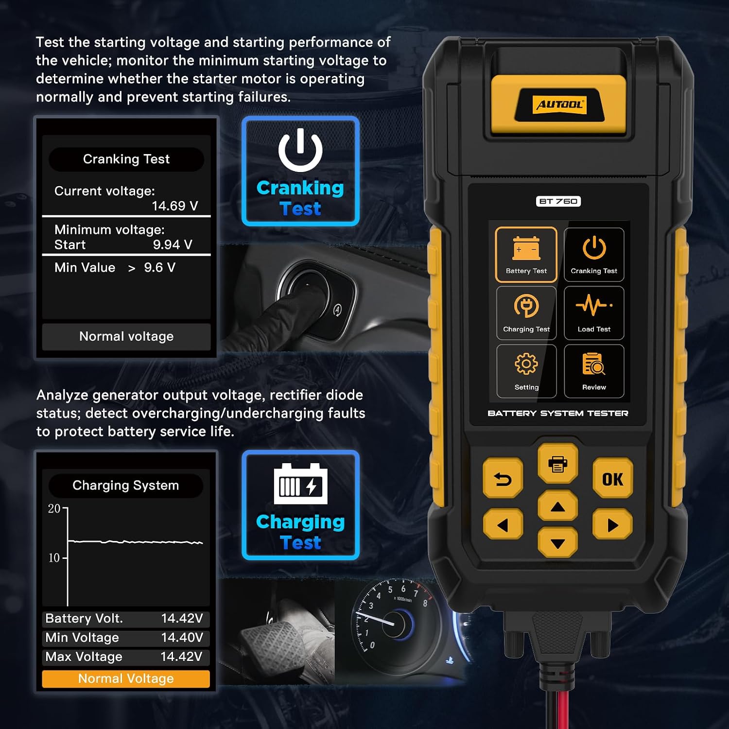 AUTOOL Battery Tester with Printer 12V 24V Automotive