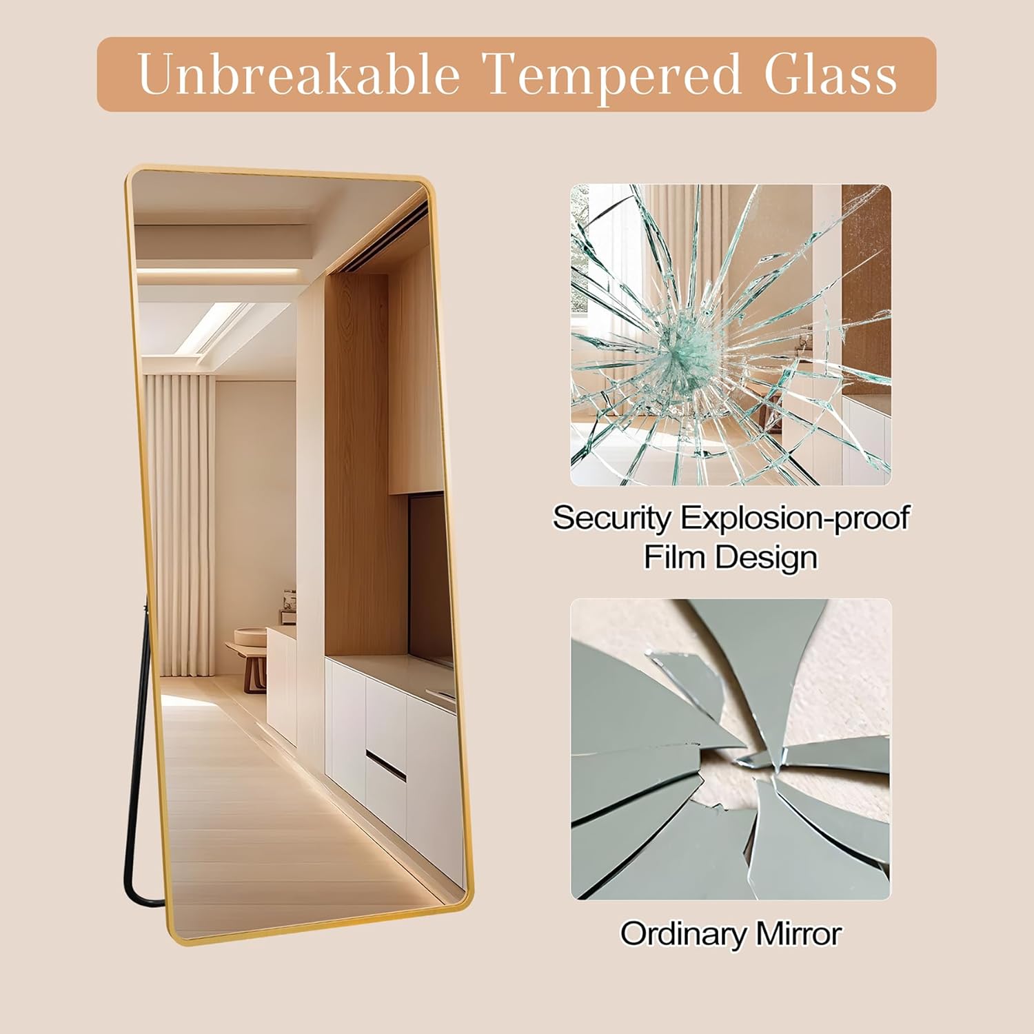 Large Full-Length Mirror 70"x31", Freestanding Wall-Mounted Leaning Full Body Mirror with Stand for Living Room, Bedroom & Cloakroom, Gold