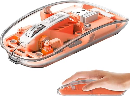 Ratón inalámbrico LED delgado silencioso Bluetooth Ratón transparente Tri-modo 2.4G 2400DPI Ratón óptico para computadora con receptor USB, Ratones