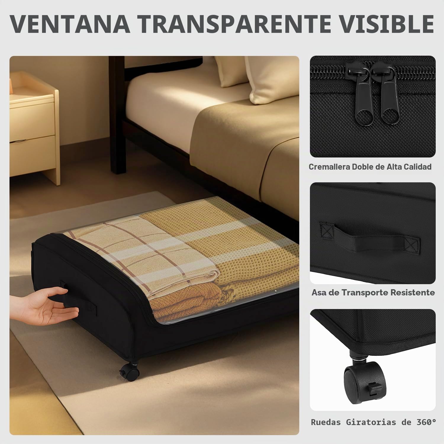 3 Piezas 50l Cajas Almacenaje Ropa Con Ruedas, Caja De Almacenamiento Debajo De La Cama Marco Metálico, Bolsas De Almacenamiento Guardar Plegable Multiusos Para Zapatos, Ropa, Juguetes, Libro