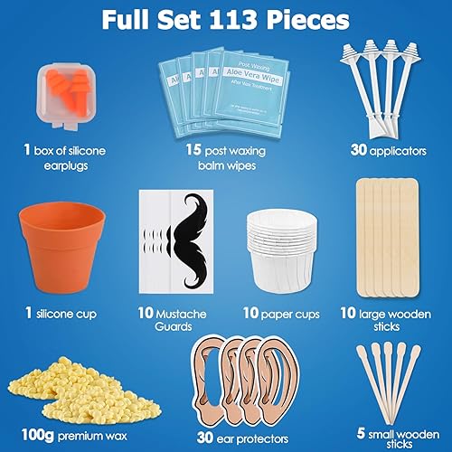 Miniatura 65 de Kit de cera nasal de CoFashion - 1.76 oz de cera para depilación, 20 aplicadores (hasta 20 usos), 10 vasos de papel para depilación de nariz y orejas