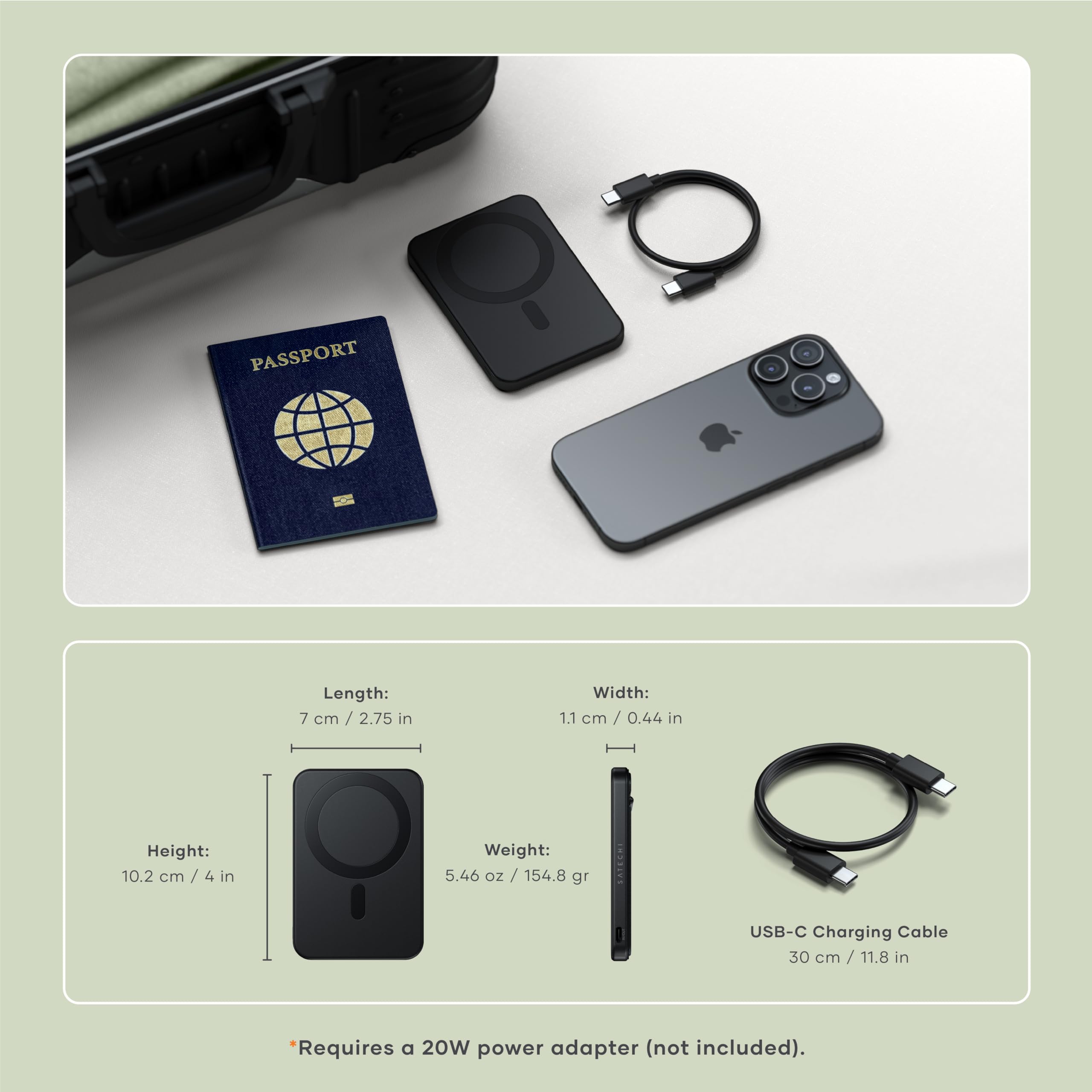 SATECHI powerbank Qi2 OntheGo™ 5 000 mAh z podstawką, czarny | Magnetyczne szybkie ładowanie 15 W, kompaktowa konstrukcja, do modeli iPhone’a 12–17 i zgodnych urządzeń z Androidem
