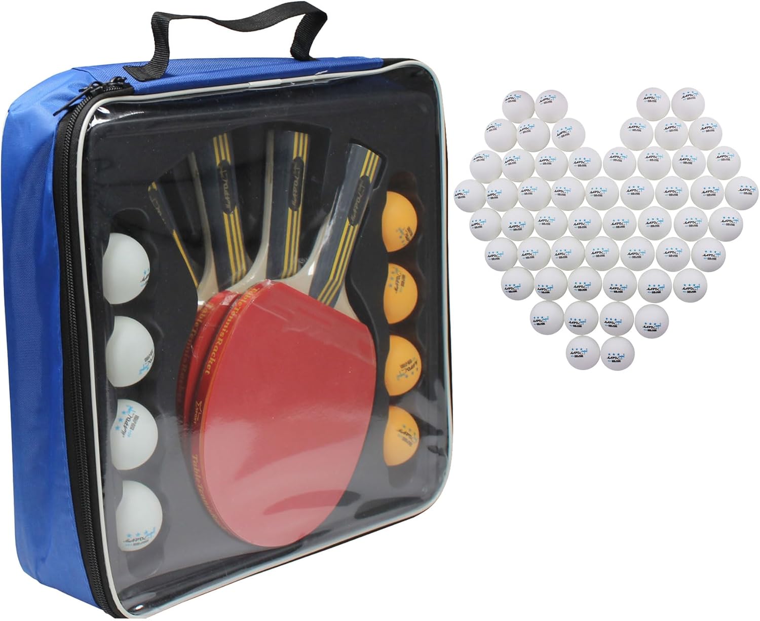 MAPOL 4 Ping Pong Paddles Set Bundle with 60 White Ping Pong Balls