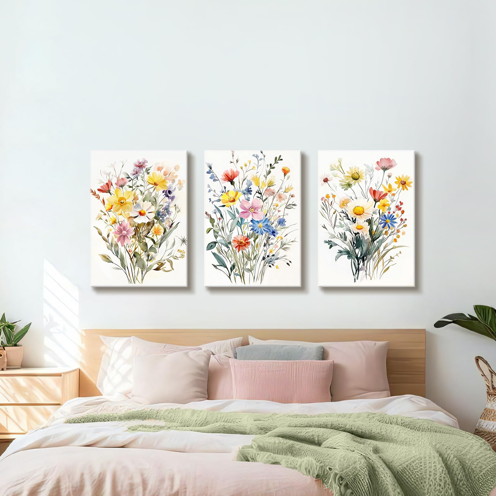 3 Pcs Wooden Framed Canvas Wall Art Set Bohemian Sage Green Canvas Prints Poster Geometric Line Beige Green Pictures for Living Room Bedroom Dinning Room Hallway Stairs Wall Decor 30x40cm x3pcs — view 372