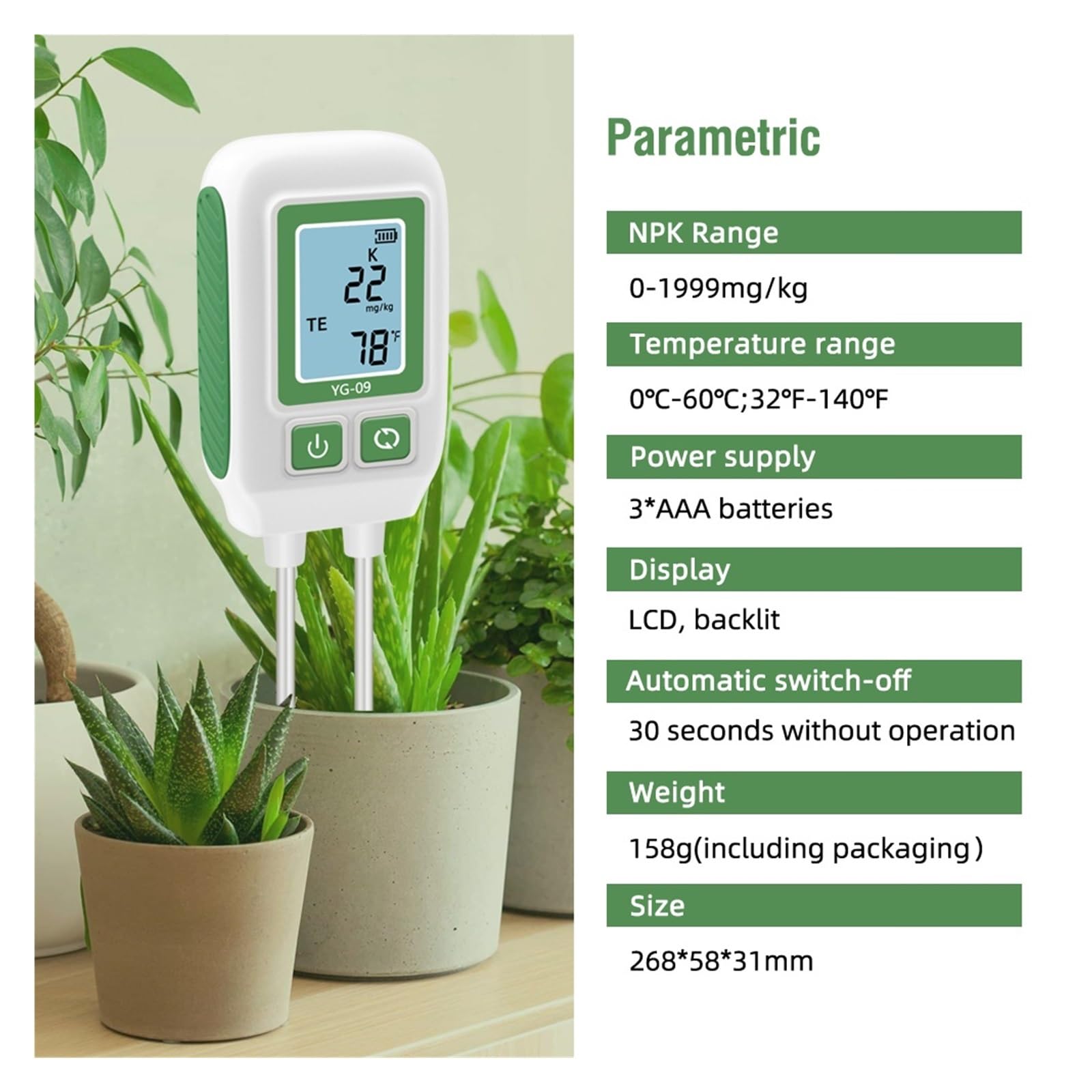Medidor ph Tierra, Analizador de suelo con doble aguja, detector de nitrógeno, fósforo y potasio, comprobador de fertilidad for jardín.