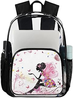 Mochila transparente floral com borboletas para uso pesado, mochila transparente impermeável com alça de ombro reforçada para escola, trabalho, viagens, Multicor