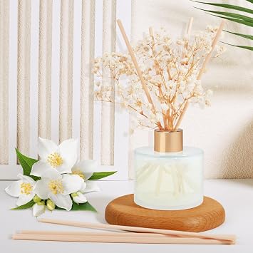 Scent Reed Diffuser Set, 5.28oz (150ml) White Jasmine Scent Diffuser with 8 Sticks Long Lasting Fragrance for Home, Bathroom, Room Decor