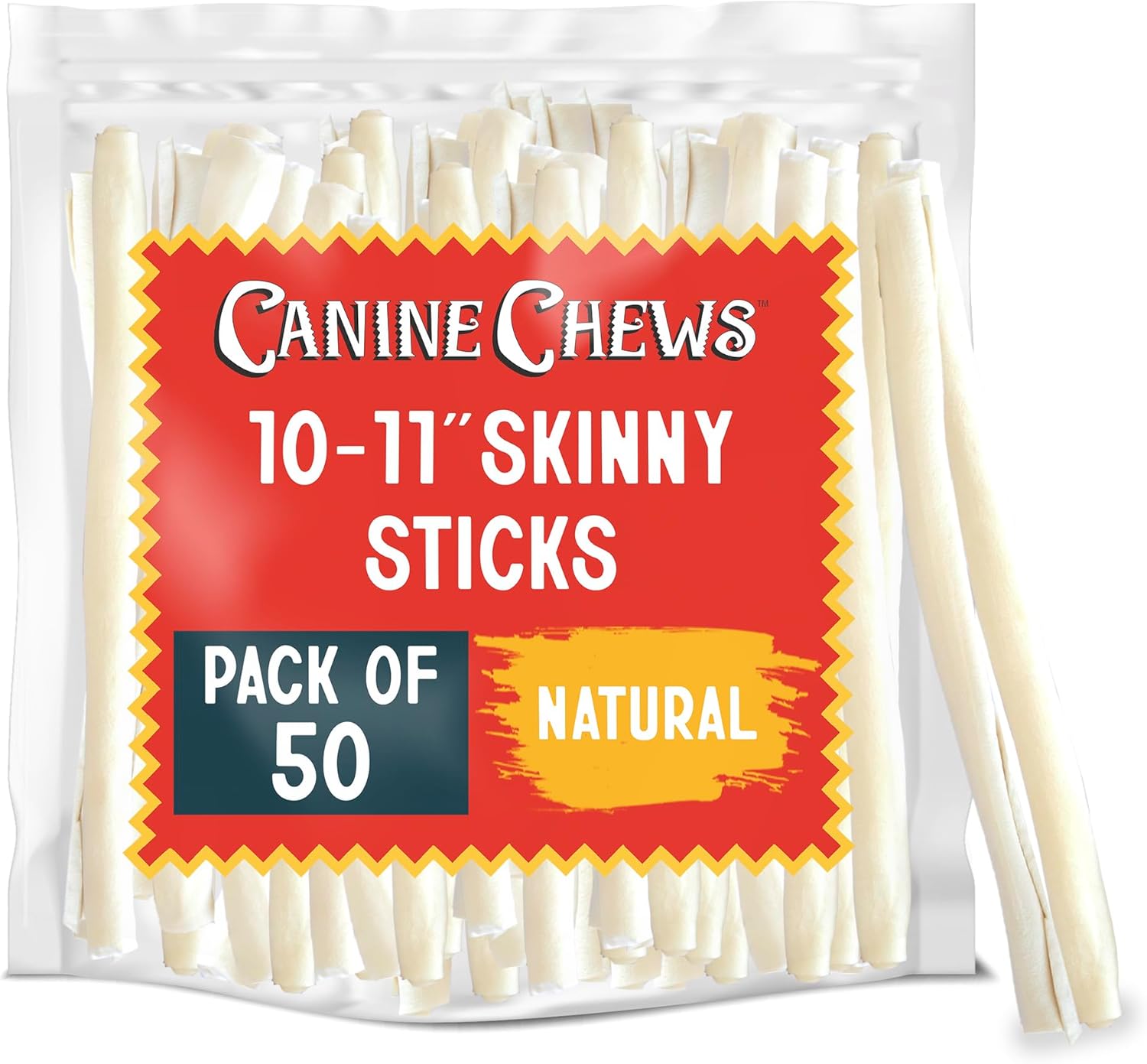 Canine Chews 10-11" Retriever Stick Rolls Rawhide for Dogs Skinny Sticks for Small Aggressive Chewing Dogs (50 Pack)