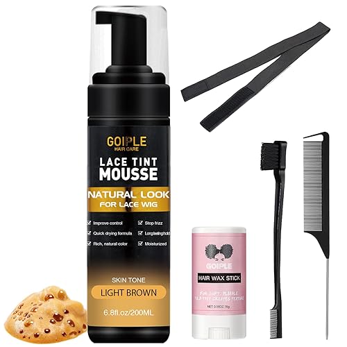 Mousse para el cabello de fusión de tinte de encaje de 6.8 onzas líquidas para mujeres, juego de herramientas de pelucas, tupés y postizos, acabado