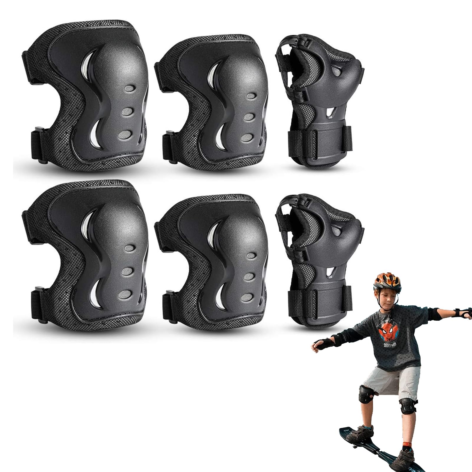 Lot De Protections JBM Kid Skateboard - Genouillères, Coudières, Poignets - Taille JR