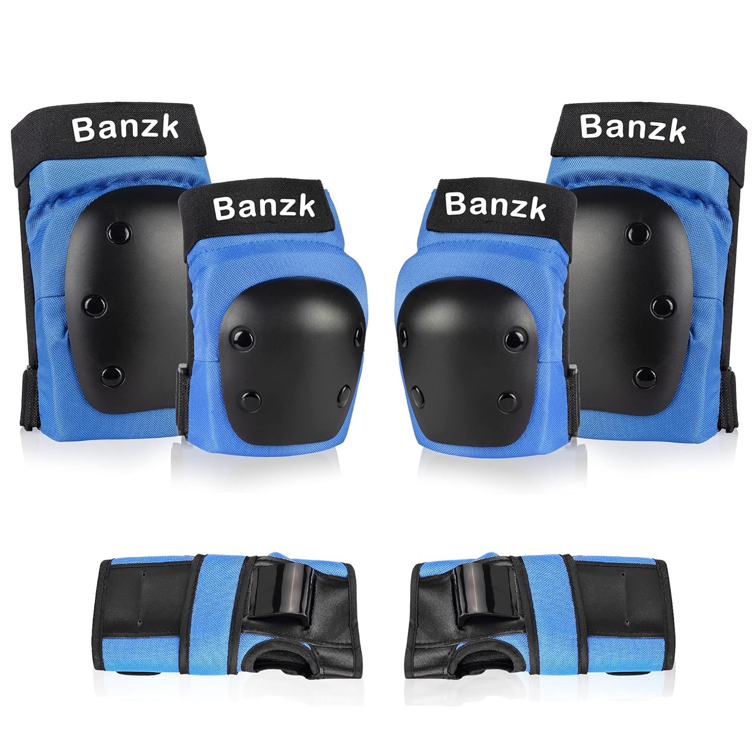 Photo 1 of Adult Knee Pads Elbow Pads Wrist Guards for Adult Kids 6 in 1 Protective Gear Set for Skateboarding Biking Roller Skating Cycling Outdoor Sports Blue M