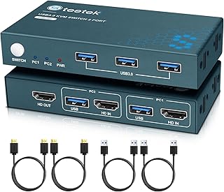 Steetek USB 3.0 KVM Switch 2 Computers 1 Monitor, 4K@60Hz HDMI 2 Port KVM Switch with 3 USB 3.0 Ports, Button Switch, EDID Adaptive,with 2*HDMI 2.0&2*USB 3.0 Cable