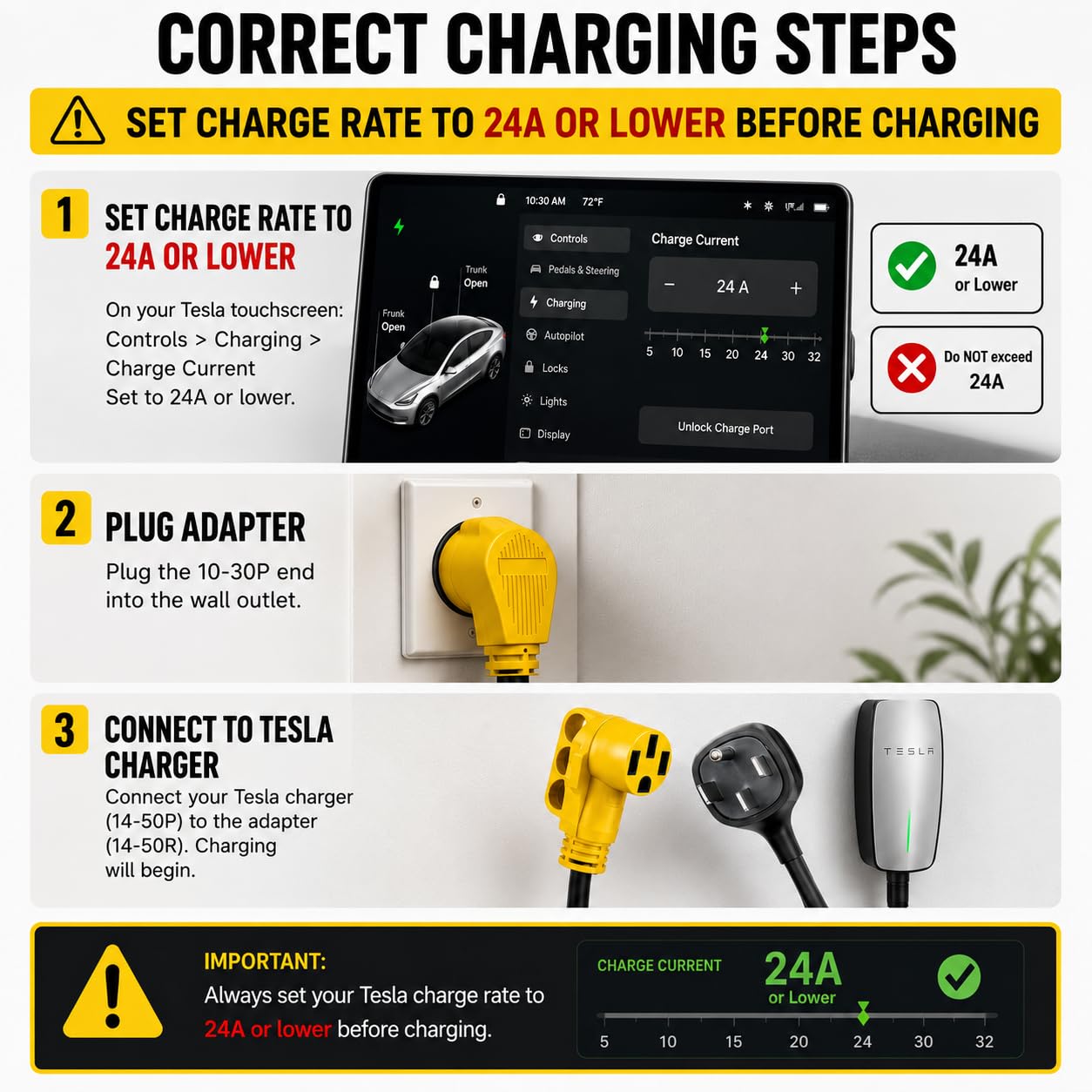 Cable adaptador de cargador EV de 10 pies compatible con NEMA 10-30P a 14-50R, secadora de 3 clavijas de 30 amperios a 50 amperios y 4 puntas EV para carga Tesla o EV nivel 2