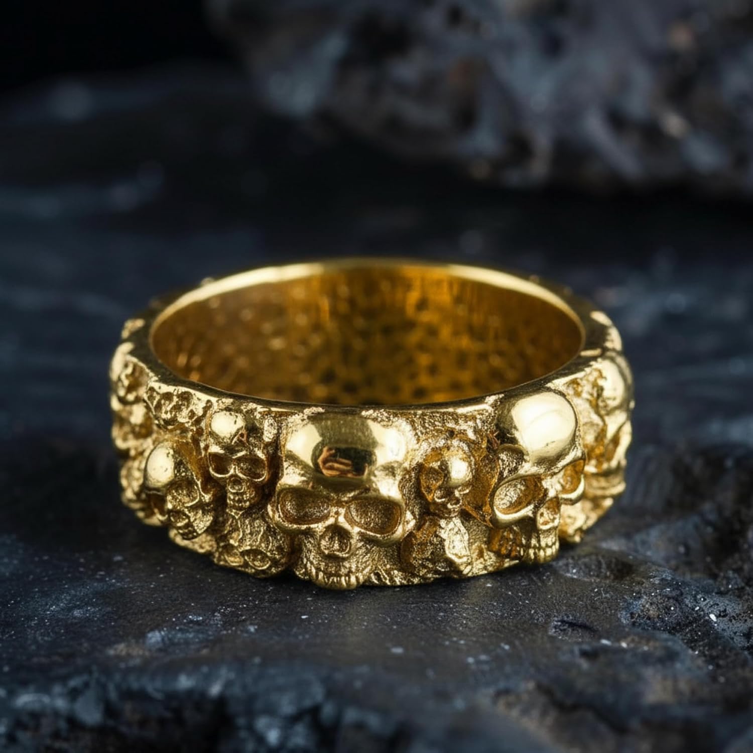 Gothic Skull Wedding Band 925 Sterling Silver Ring for Men | Handcrafted to order in 60+ sizes, solid 925 sterling silver, oxidized finish, memento mori standout piece for collectors