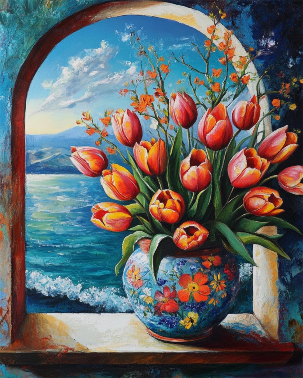 AMBATTERY 0 DIY Beading Embroidery Kit Fantasy Tulip Flower Bead Embroidery Kit for Adults Needlepoint Tapestry Set Beaded Stitching 60x80cm