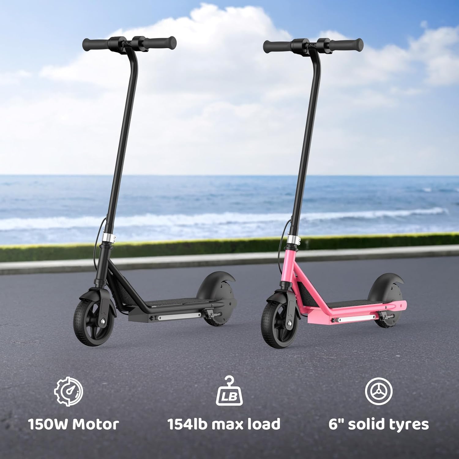 Kids Electric Scooter, 10MPH Max Speed,LED Display, Double Brake, Magnetic Charging, Pedal Light, 150W Motor, Electric Scooter for Kids Aged 6-12 (10MPH Max Speed, Pink)