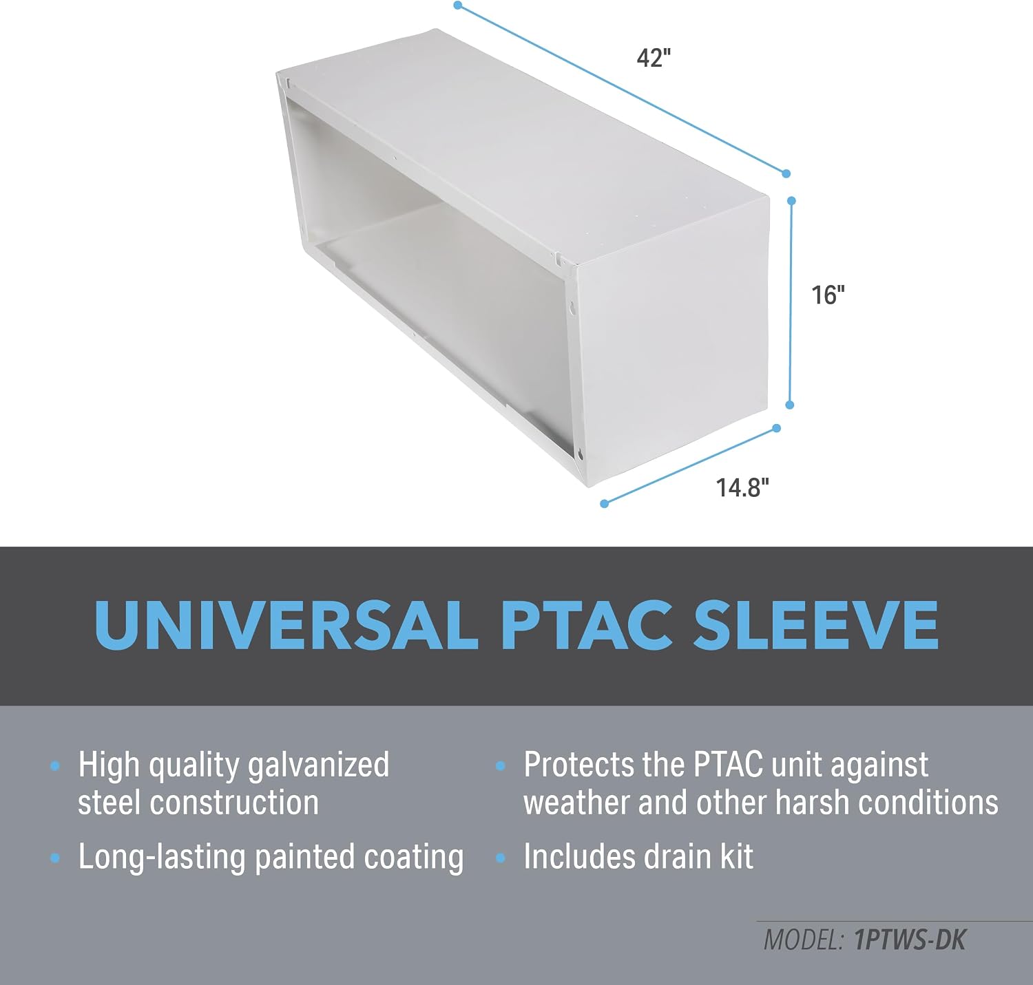 Perfect Aire 1PTWS-DK PTAC Wall Sleeve with Drain Kit, 42-Inches W x 16-Inches H x 14.8-Inches L