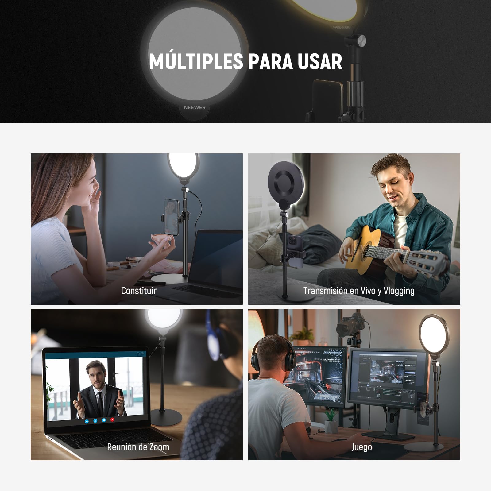 NEEWER Basic 7" Kit Luz Selfie Teléfono Escritorio, 10W 3000k-6500K Luz Anillo Pantalla Completa Regulable con Soporte y Soporte Teléfono para Videoconferencia,Selfie,Vlog,Maquillaje,Transmisión, R06