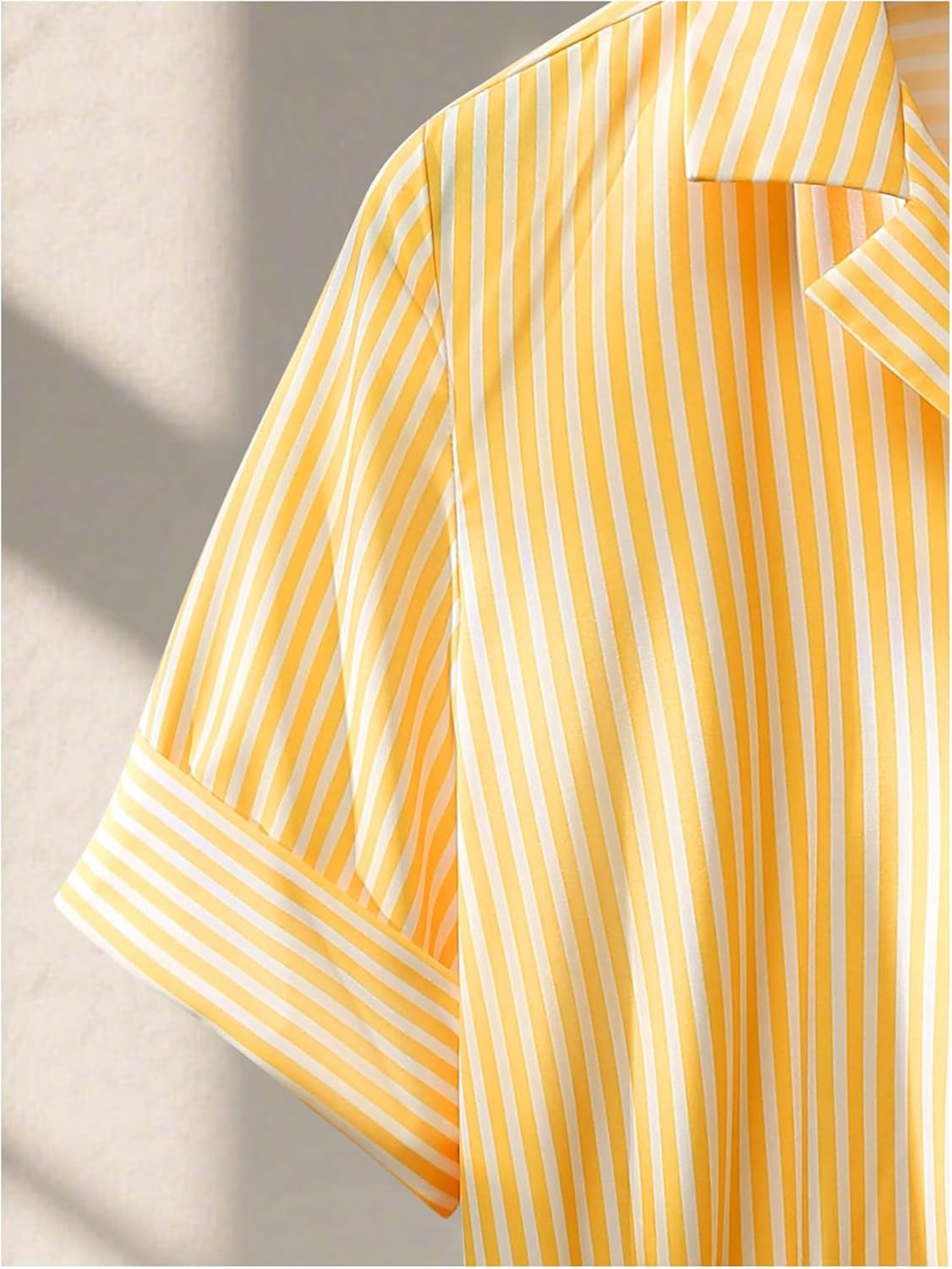 Milumia Women's Striped Button Down Collared Shirt Short Sleeve Tie Knot Loose Blouses - Image 3