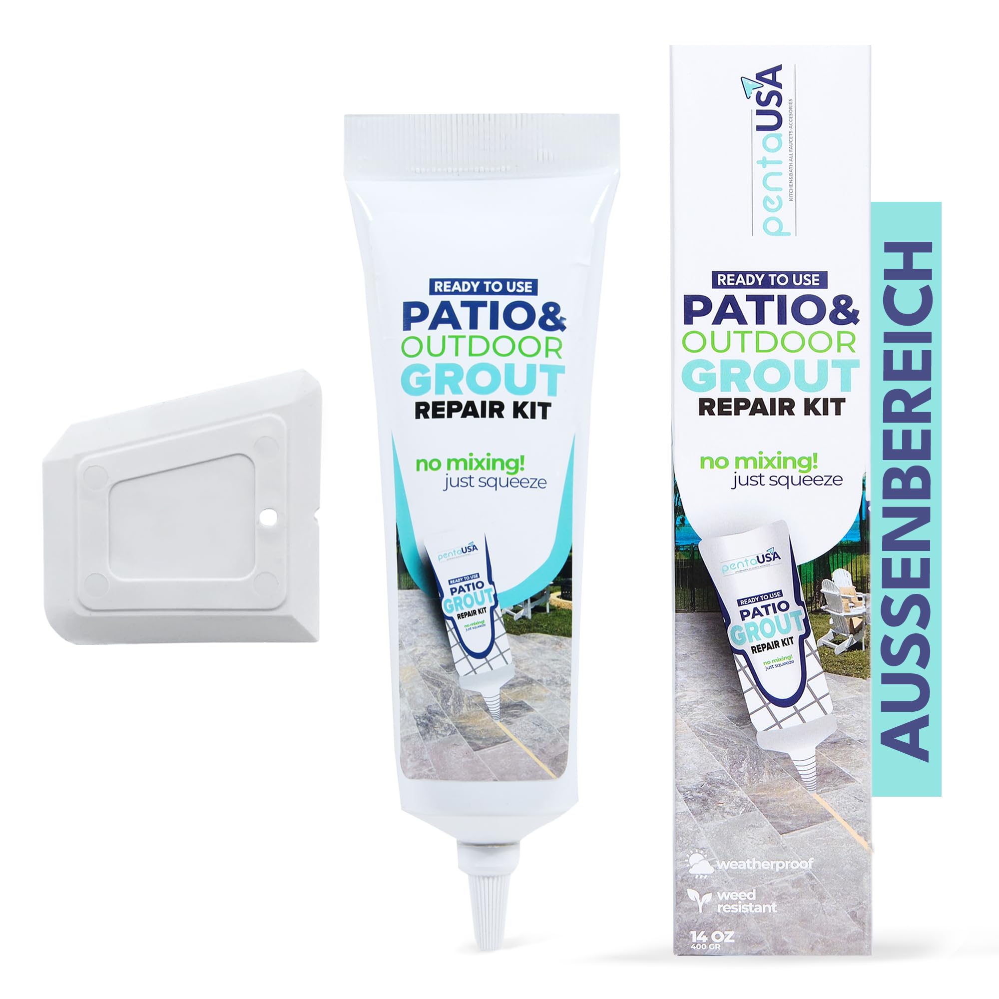 PentaUSA Fugenmörtel - Fugenreparatur Set, Reparieren und Erneuern, Schnell Trocknendes Reparaturset für Fliesenfugen - Restaurieren Von Kachelfugen, Natürlich - mit Spachtel