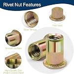 Métrique & SAE Kit d'assortiment d'écrous de rivet(420 Pcs),m3 m4 m5 m6 m8 m10 M12#6-32#8-32 #10-24 1/4"-20 5/16"-18 3/8"-16 UNC Ensemble de rivets à tête plate, Finition zinc plaquée en acier au carbone