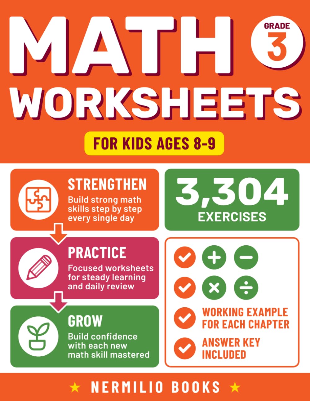 3rd Grade Math Worksheets: Addition, Subtraction, Multiplication, and Division Exercises for Kids Ages 7-9 (Nermilio Grade 3 Math Series)