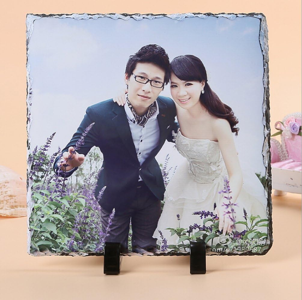 Moonlove Personalized Rock Slate Photo Square Picture Frames Photo Custom Birthday Baby Birth Valentine's Day Christmas Gift