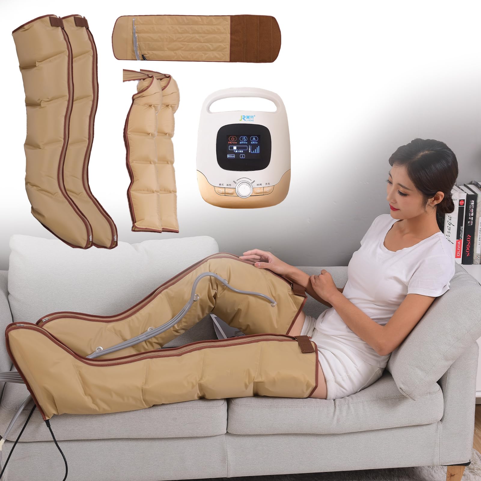 Ganzkörper-Entspannungsgerät für Taille, Arme und Beine mit Wärmefunktion, Beinmassagegerät mit 5 Lymphdrainagekammern, elektrisches Bein-Luftkompressionsmassagegerät, Beinmassagegerät zur Behand