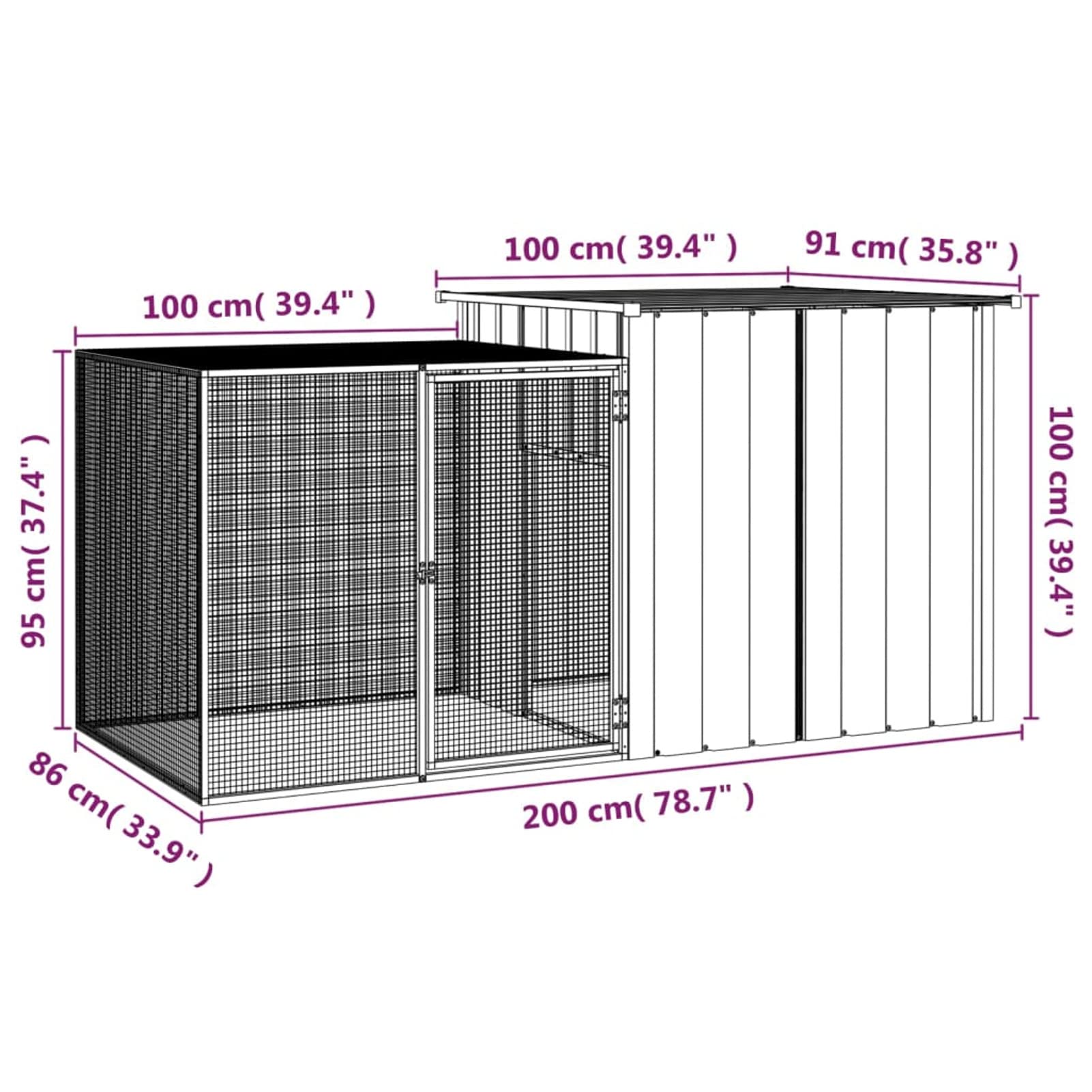 Jaula de gallinas Acero galvanizado Gris 200x91x100 cm, Chaduof Jaulas para Conejos, Jaula Cobaya, Jaula Hamster, Jaula para Gatos, Jaula Chinchilla, Recinto para Conejos - SPU:171546