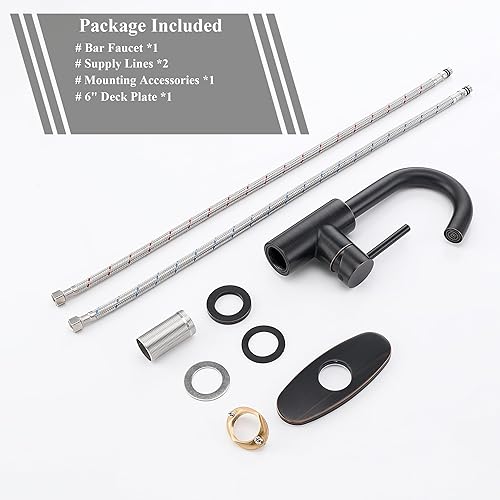 Miniatura 7 de Grifo de barra de bronce aceitado, grifo de fregadero de barra de un solo orificio con placa de cubierta y manguera de suministro, grifo de