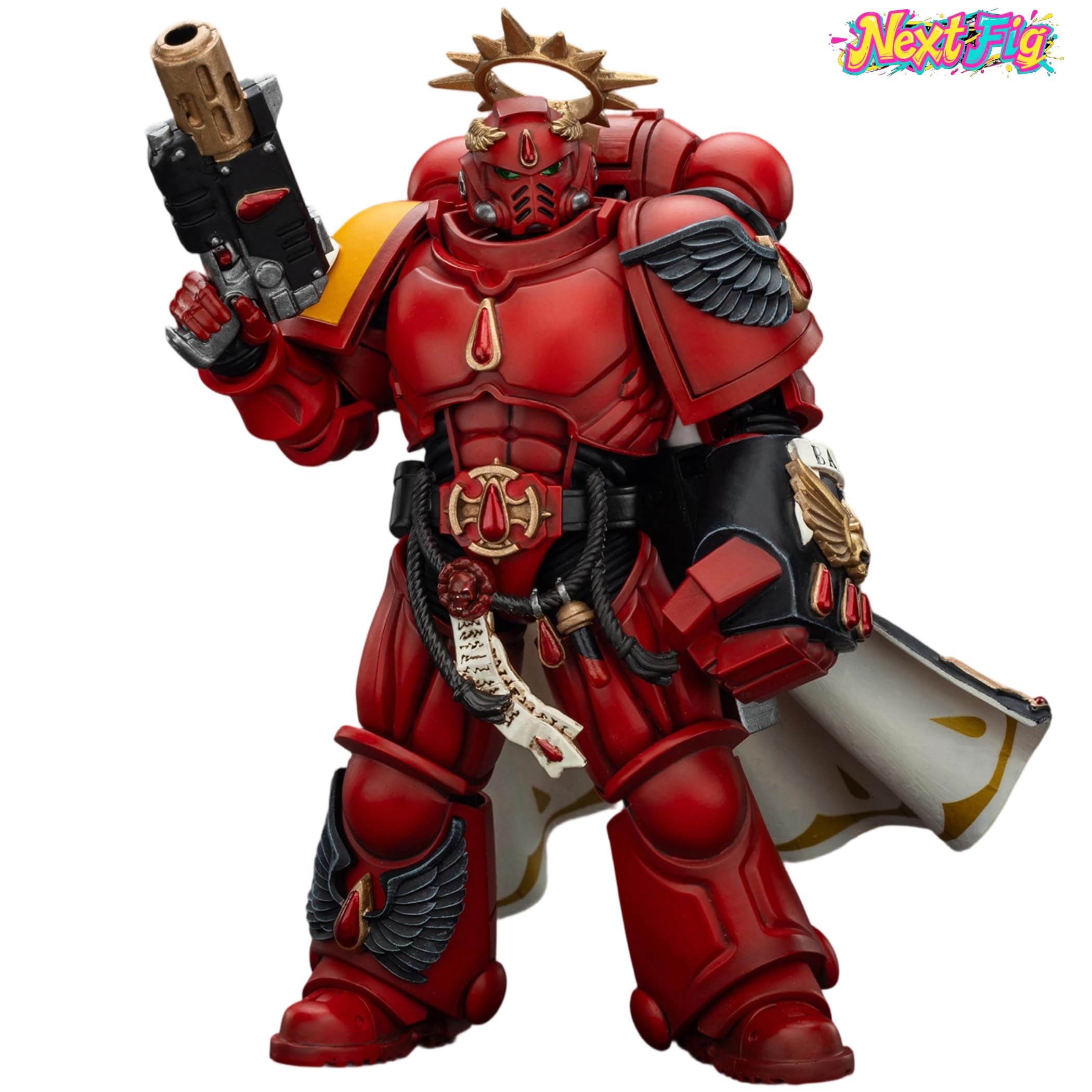 JOYTOY Blood Angels Kapitan Warhammer 40K 1/18 figurki akcji, krwawe anioły, kapitan z pistoletem piekła i mocną pięścią, kolekcjonerski model, 10 cm prezenty urodzinowe