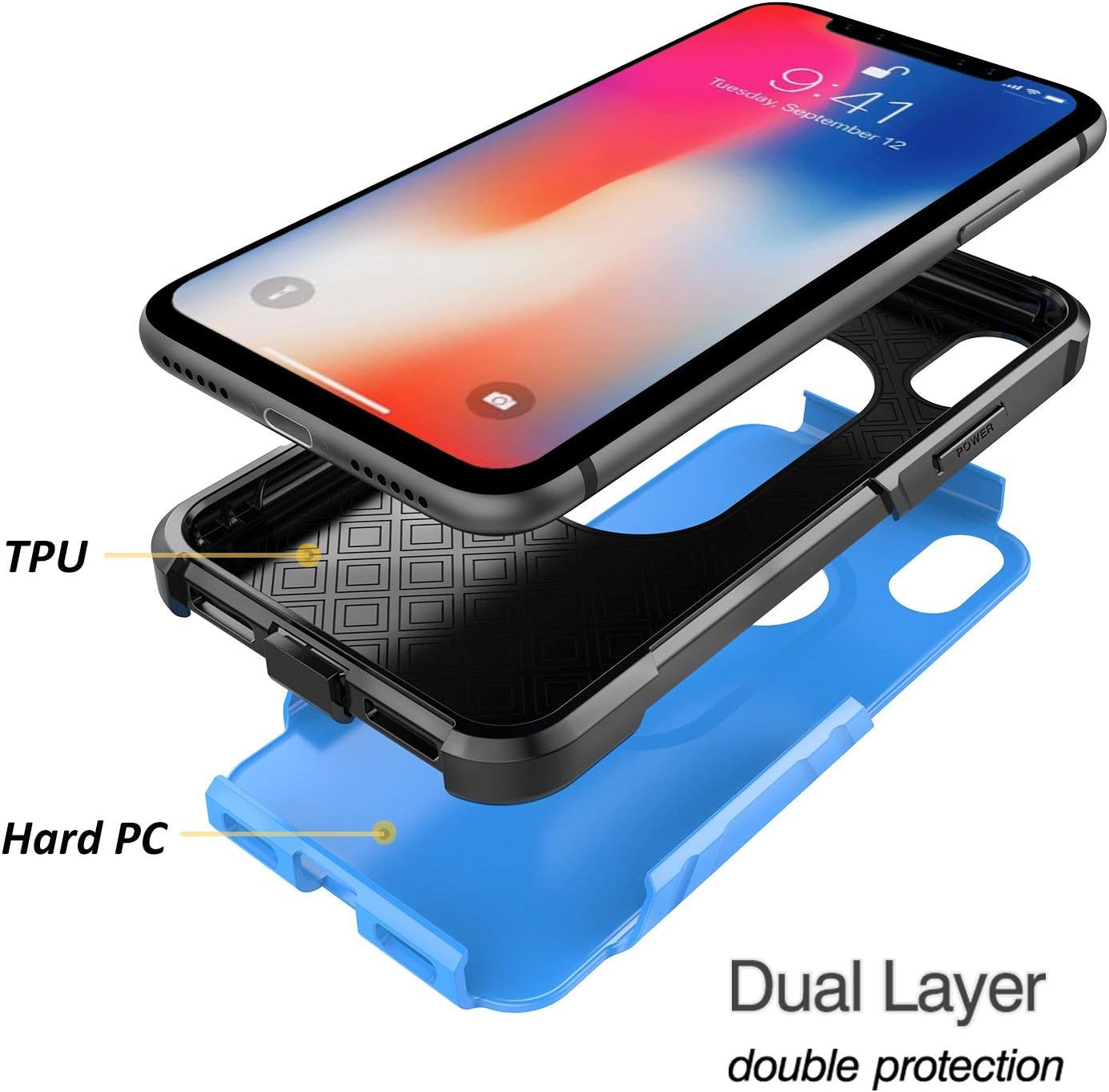 ProCase iPhone Xs Case/iPhone X Case, Slim Hybrid Protective Cover Shockproof Bumper Case for 5.8 inch Apple iPhone Xs (2018) / iPhone X (2017) –Blue