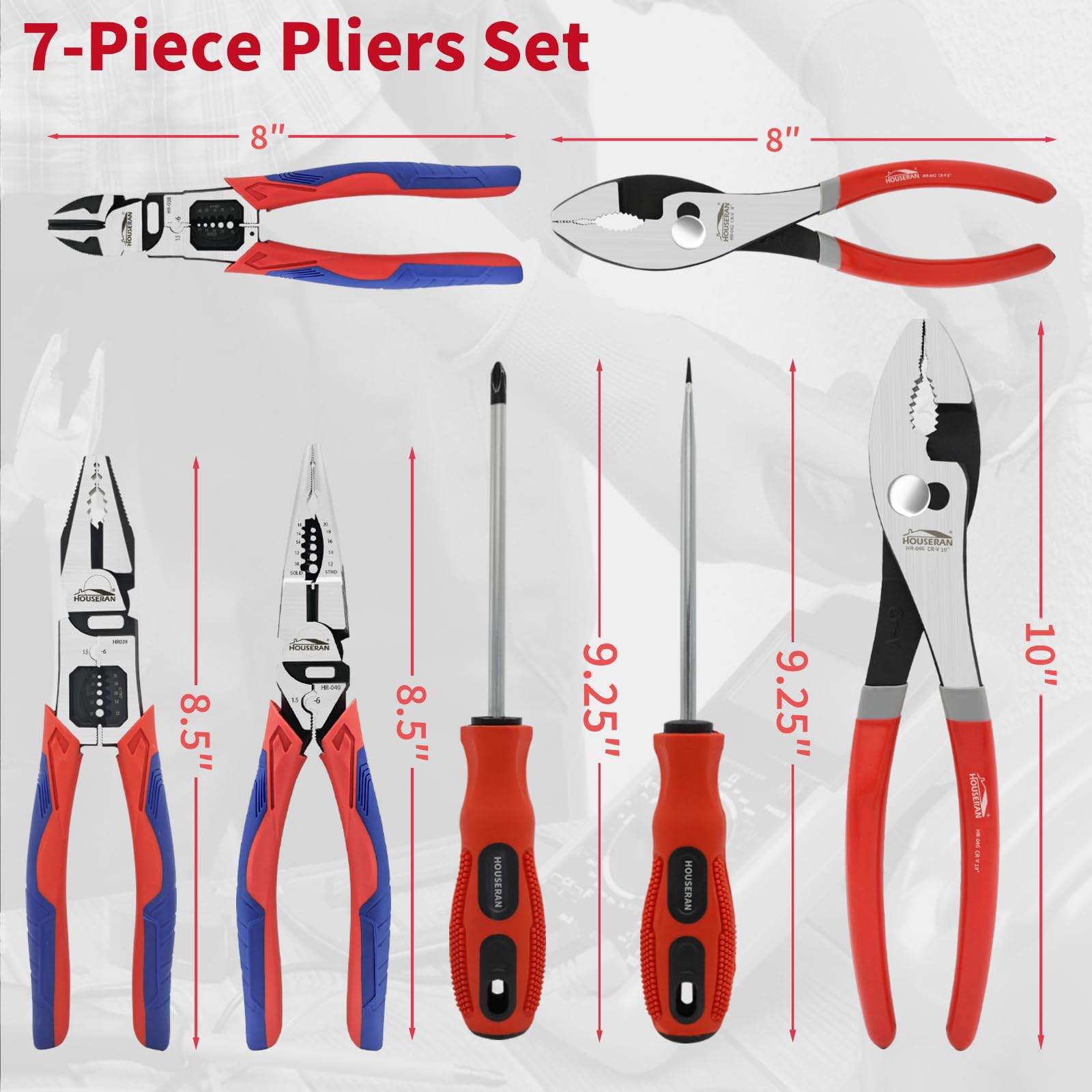 Juego de 5 Alicates, 21,4 cm y 25,2 cm | Alicates de punta fina combinados, cortadores laterales, para bricolaje y uso doméstico