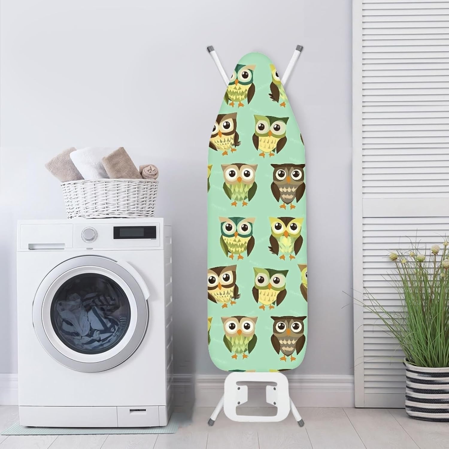 Large Ironing Board Cover and Pad 59x19 Animal Owl Yellow Iron Table Cover with Padding,Extra Wide,Resist Scorching and Staining,Heatproof,Adjustable Fastener Durable Stain