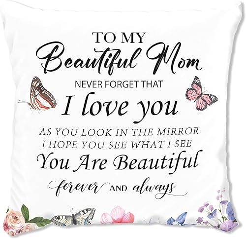 Fundas de almohada para mamá, regalos para mi hermosa mamá, 18 x 18 pulgadas, regalo de hija e hijo (017)