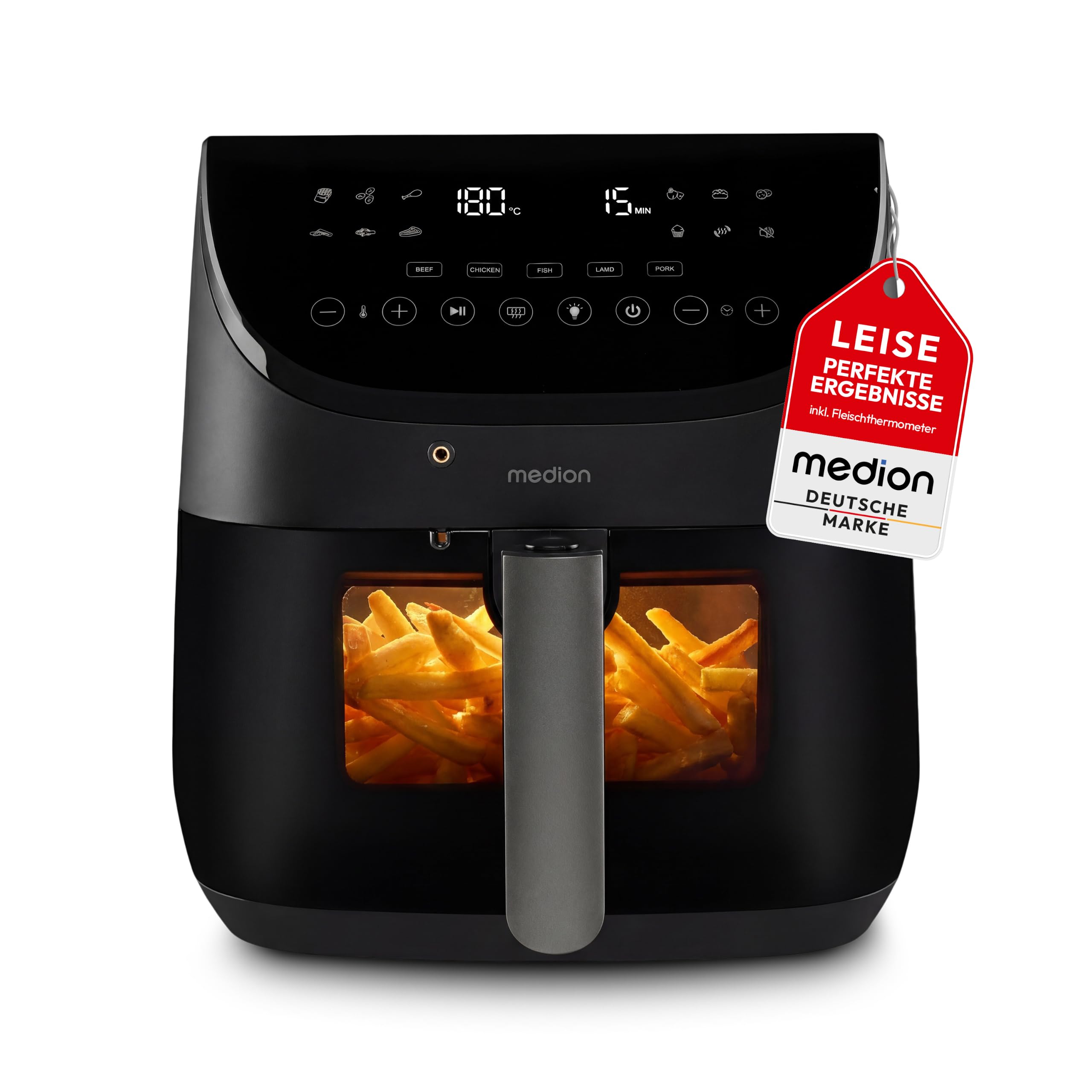 Medion MD 13060 X20 XXL Hei?luftfritteuse 6,6 l schwarz 1700 W mit Temperaturf?hler