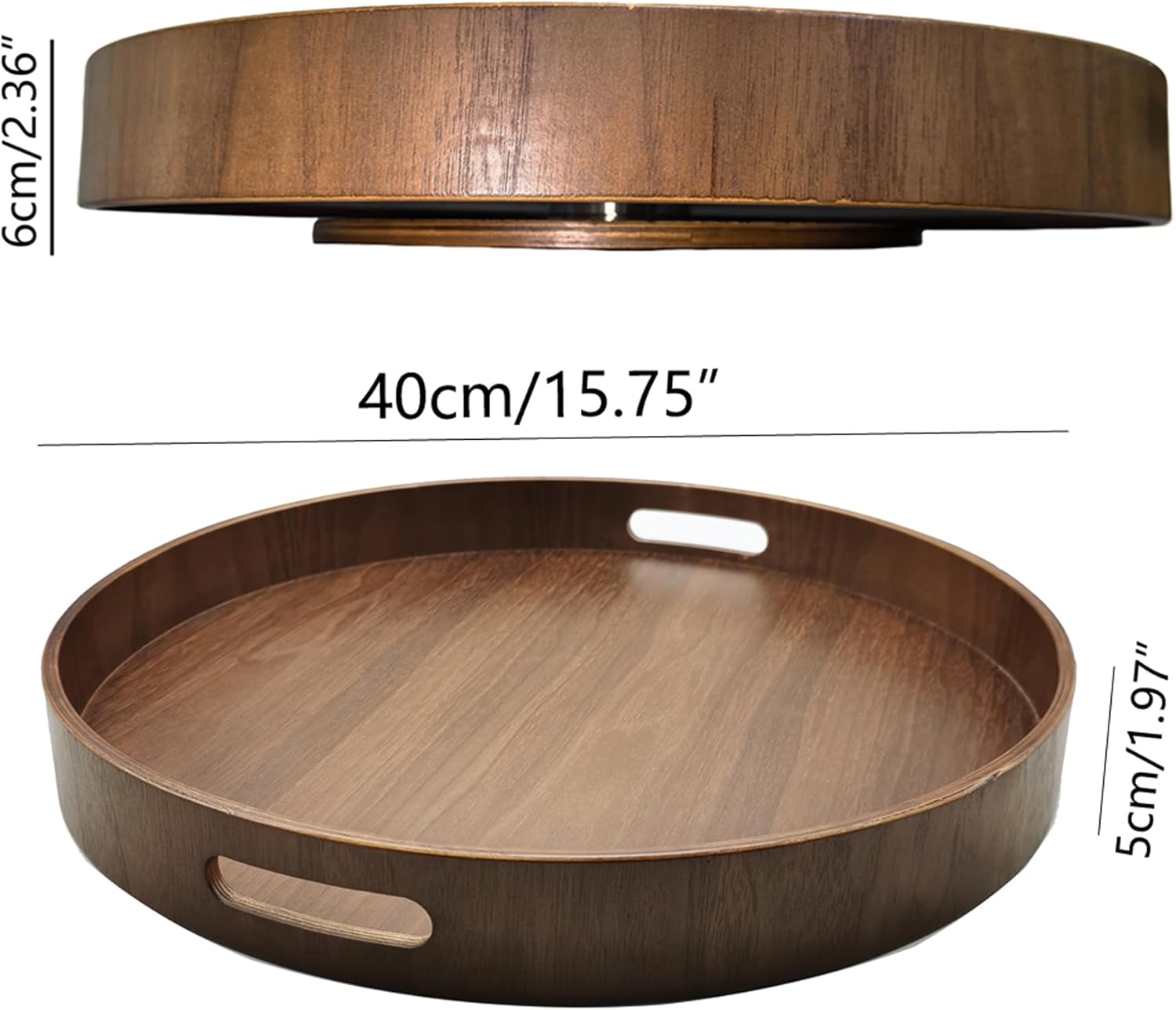 i-lan 16-inch Wooden Lazy Susan Turntable - Large Decorative Rotating Tray Made of Walnut Wood with Dual Handles & Silent Bearing for Kitchen Dining Organizer