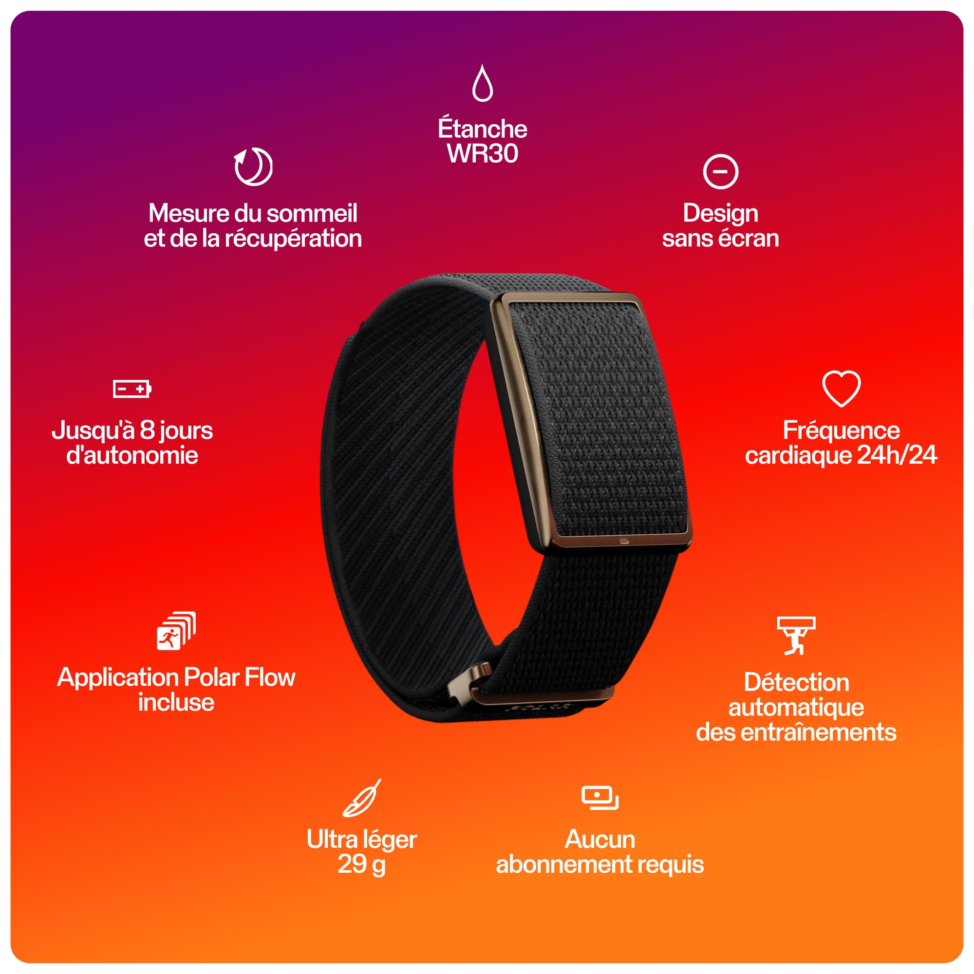 Polar Loop – Bracelet connecté sans écran avec Suivi de la FC, du Sommeil et de l'activité 24 h/24, détection Auto. des entraînements, sans abonnement, 8 Jours d'autonomie.