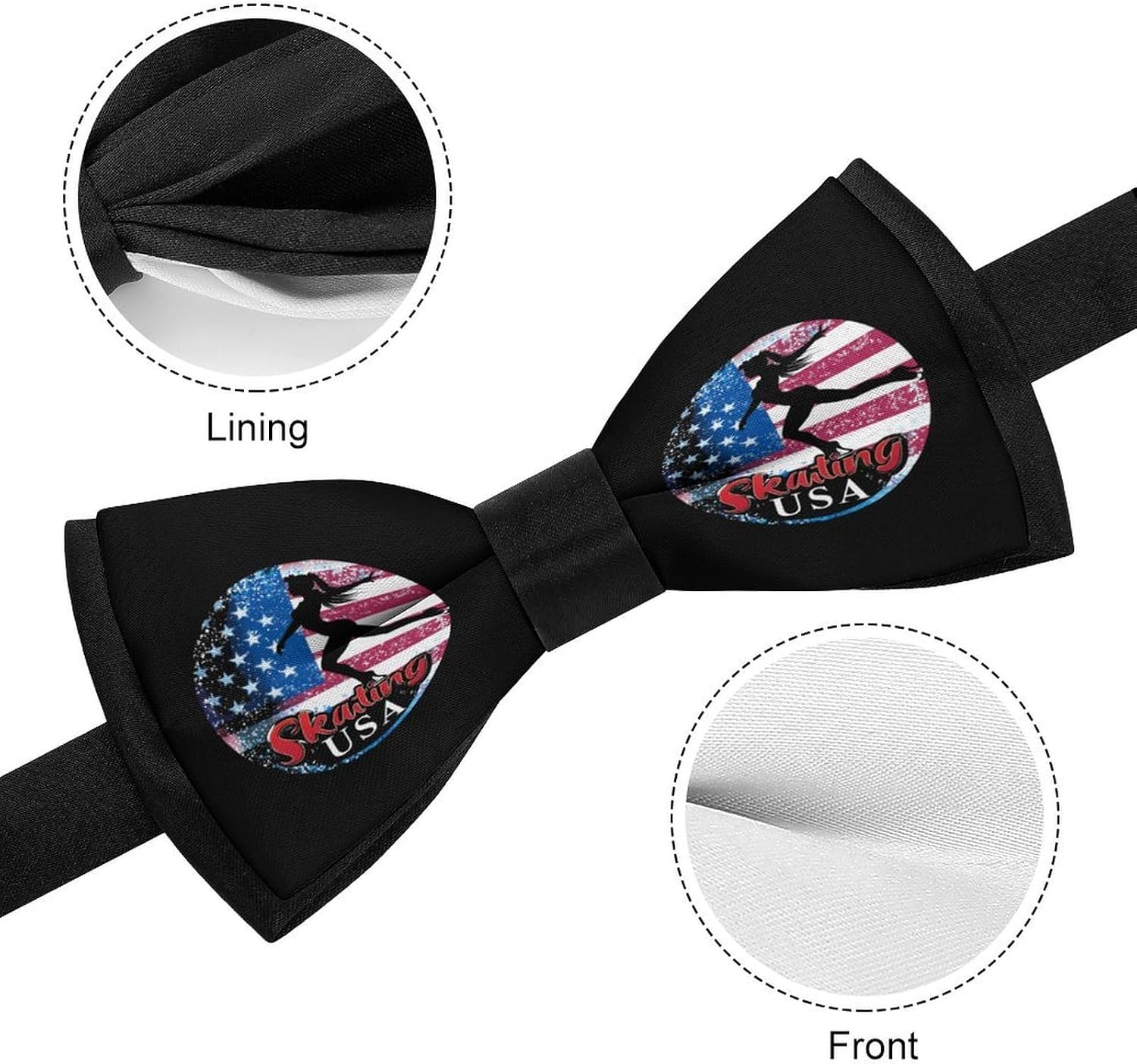 Ice Skating Dance Flag of USA Bow Ties for Men Fun Printed Pre Tied Adjustable Bowtie for Party Wedding