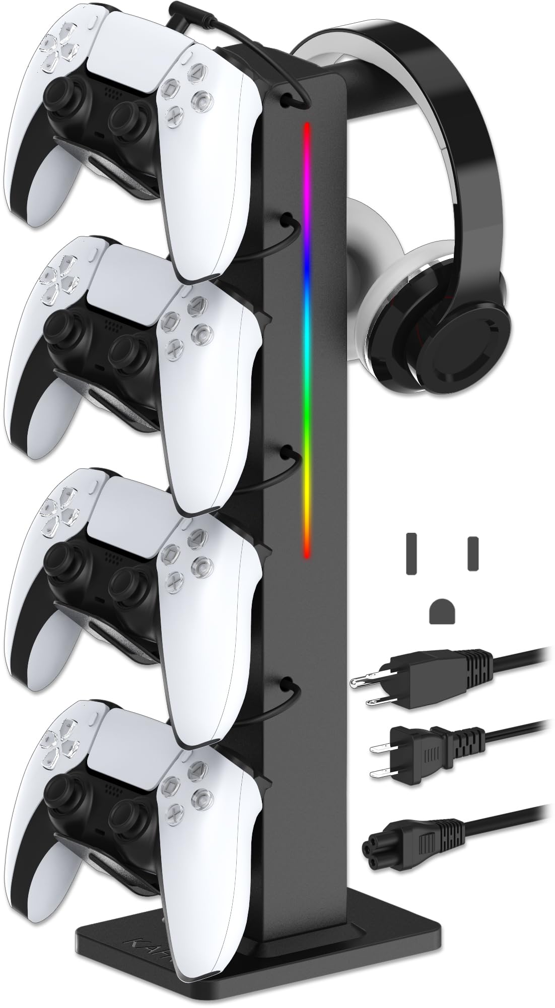 KAFRI RGB Gaming Headphone Stand with Controller Holder, Desk Organizer with Retractable Charger Cable, 2 AC Outlets & 4 Type-C Charging Ports, PC Gaming Accessories for Headset & Controller (Black)-image-33