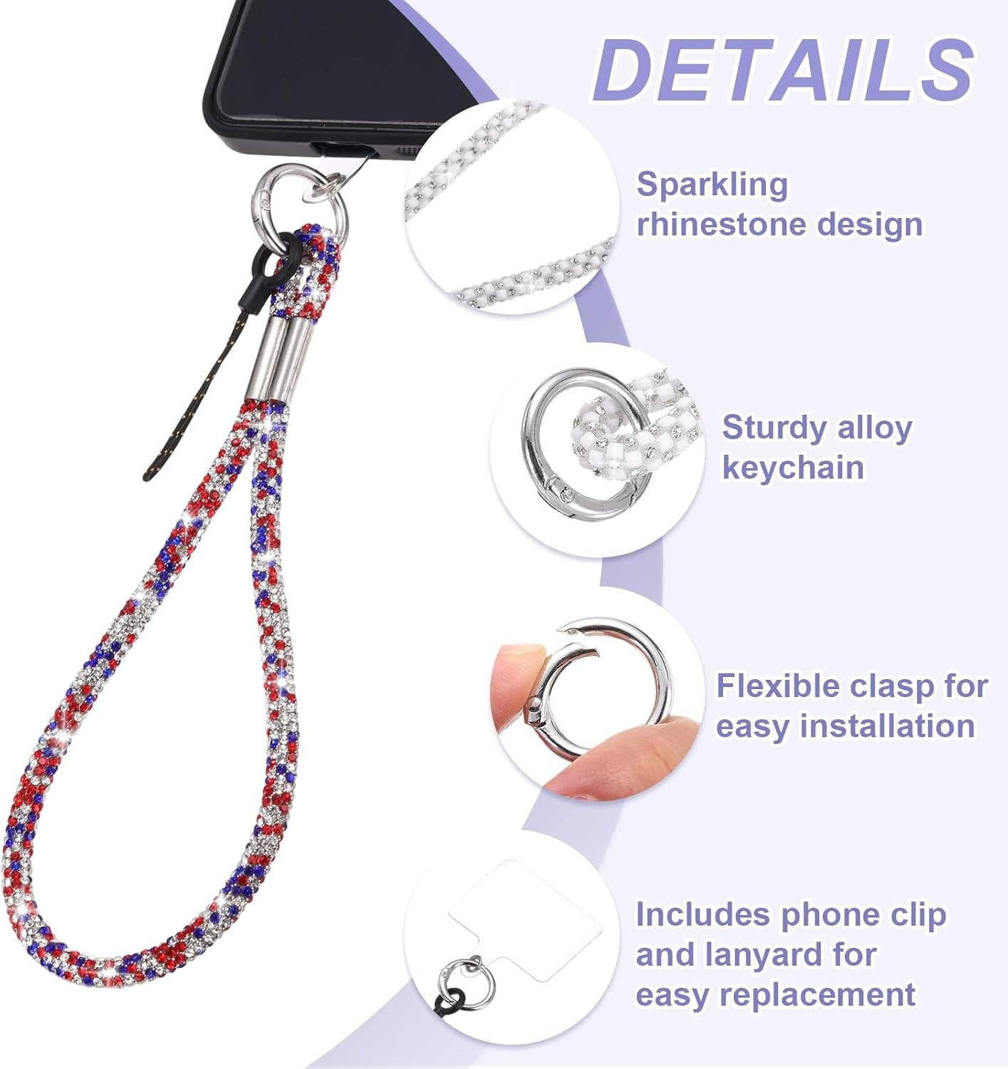 uxcell Bling Wristlet Keychain, Full Rhinestone Wristlet Lanyard, Sparkly Replacement Lanyard with Tether Tab - Image 3