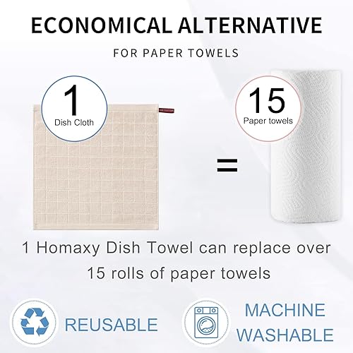 Miniatura 74 de Homaxy Toallas de cocina de rizo 100% algodón (gris oscuro, 13 x 28 pulgadas), diseño a cuadros, suaves y súper absorbentes, paquete de 6