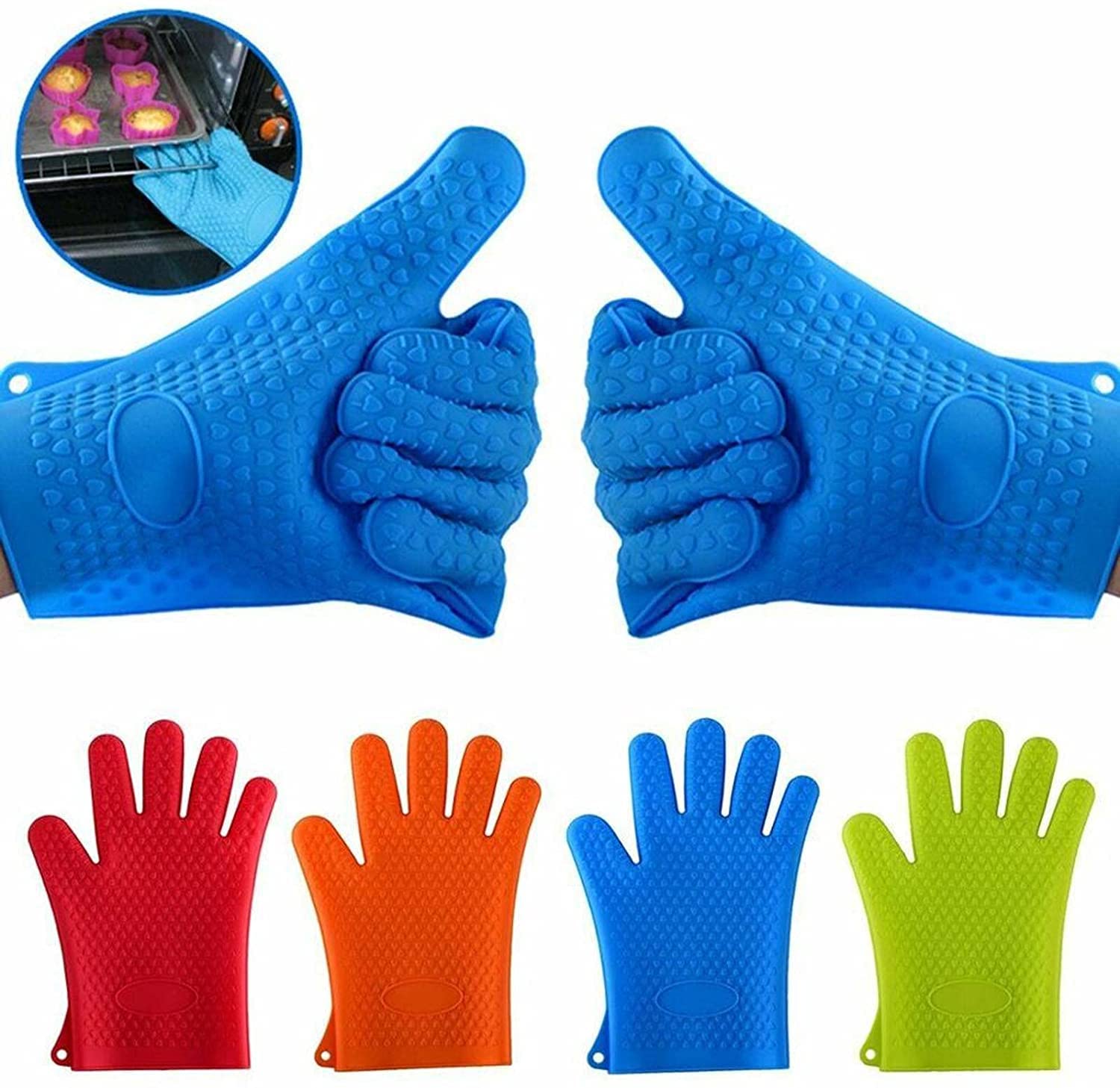 Guantes de horno Manoplas de horno de silicona antideslizantes, guantes de horno flexibles y suaves, manoplas de cocina resistentes al calor, guantes de barbacoa para cocinar, hornear, asar a la parri