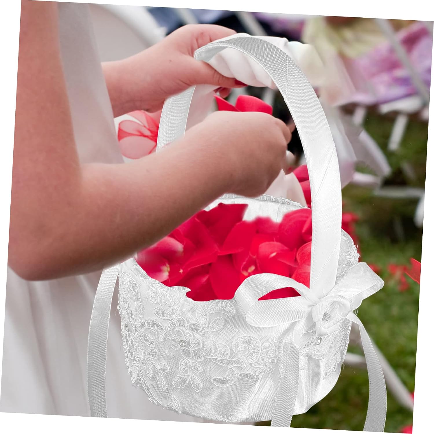 PRETYZOOM 3pcs Delicate Lace Wedding Flower Basket for Special Events Handheld Decorative Basket for Flower Girls and Celebrations Elegant Design for Weddings and Parties