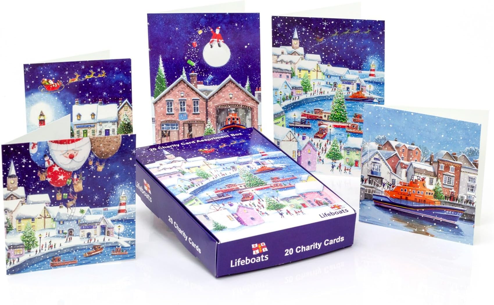 Pack Of 20 RNLI Charity Christmas Cards | Box Of 20 Lifeboats & Santa Christmas Cards | Multipack Of Charity Christmas Cards With 5 Designs