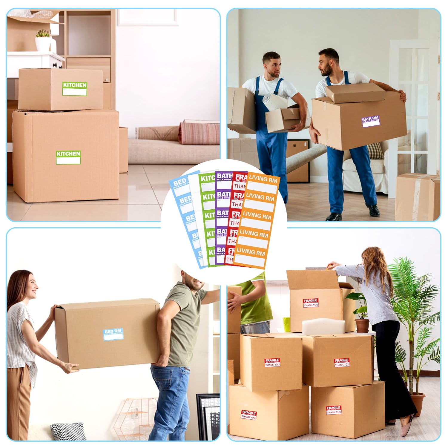 Home Moving Labels, 300 etichette per traslochi codificate a colori per scatole, adesivi grandi da 8,9 x 5,1 cm con aree scrivibili, include fragili e vuote, rimovibili