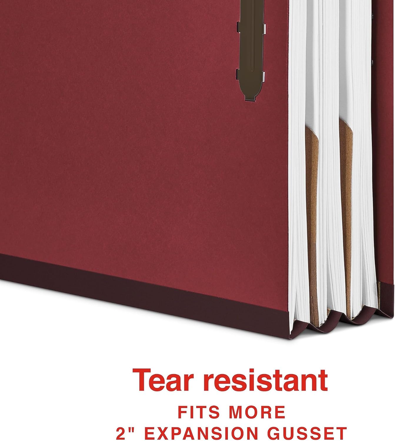 Staples 100% Recycled Heavy‑Duty Classification Folder, Letter Size, 2 Dividers, 2″ Expansion, Red Pressboard, 10/Box