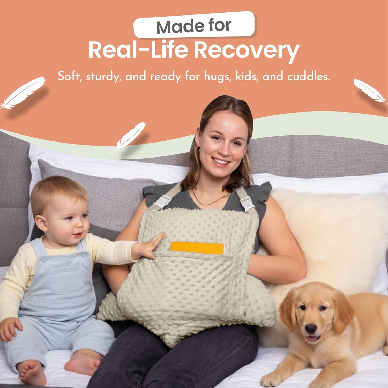 MOYOAMA Hysterectomy Pillow Post Surgery – Form-Fit Support Shield with Secure Straps, 2 Pockets, & Cozy Muff – After Hysterectomy Recovery Must-Haves, Post-Op C-Section Pillow Post Surgery Gifts