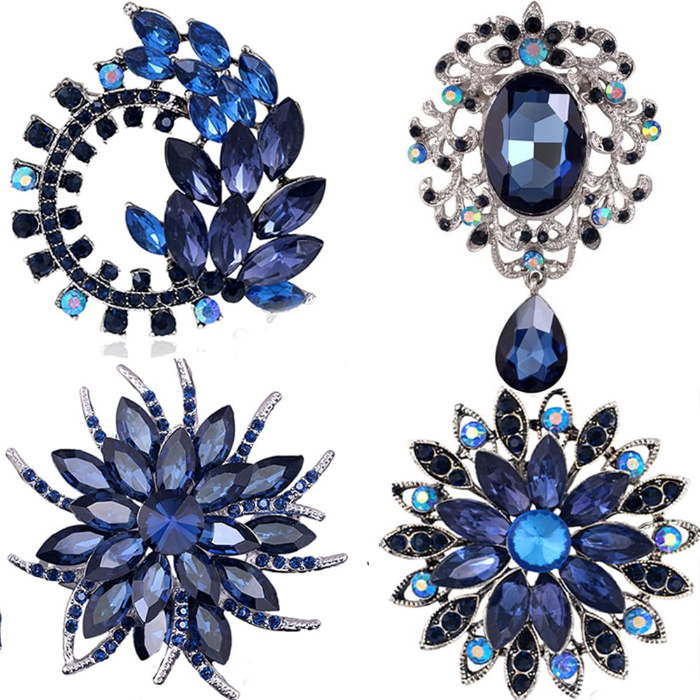 4Pcs Brooch Lot with Large Big Size Rhinestone Crystal Fashion Jewelry