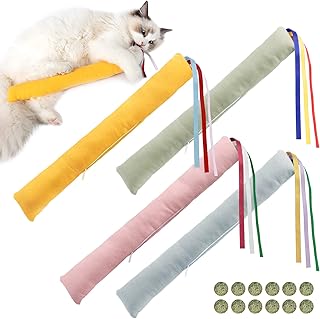 MEWTOGO 4 Pcs Cat Kicker Toy with Ribbon - Cat Toys with 12 Natural Catnip Balls and Zipper, Interactive Cat Kick Sticks Chew Toy, Ideal Cat Gift for Indoor Kitten Playing